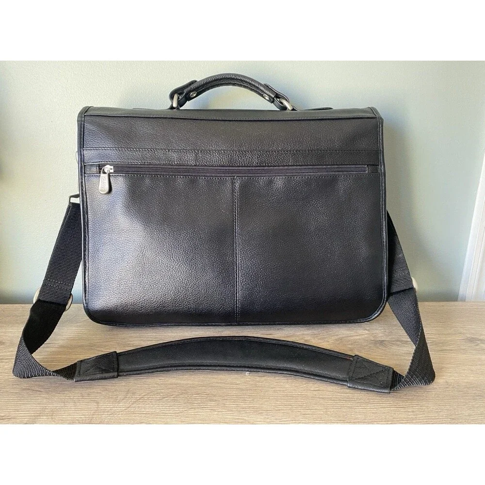 Wilson Black Leather Satchel Messenger Bag Laptop Computer Commute MINT